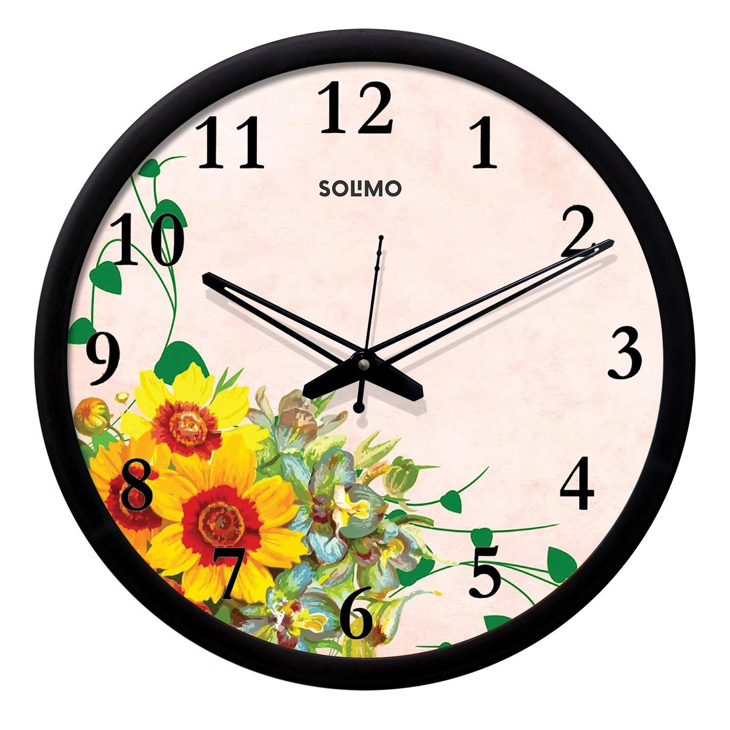 Amazon Brand - Solimo 12-inch Plastic & Glass Wall Clock - Classic Roulette (Silent Movement, Black Frame)