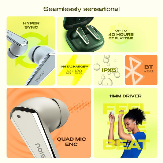 Noise Buds N1 Truly Wireless Earbuds with Chrome Finish, 40H of Playtime, Quad Mic with ENC, Ultra Low Latency Gaming (Up to 40 Ms), Instacharge(10 Min=120 Min), Bluetooth V5.3(Ice Blue)