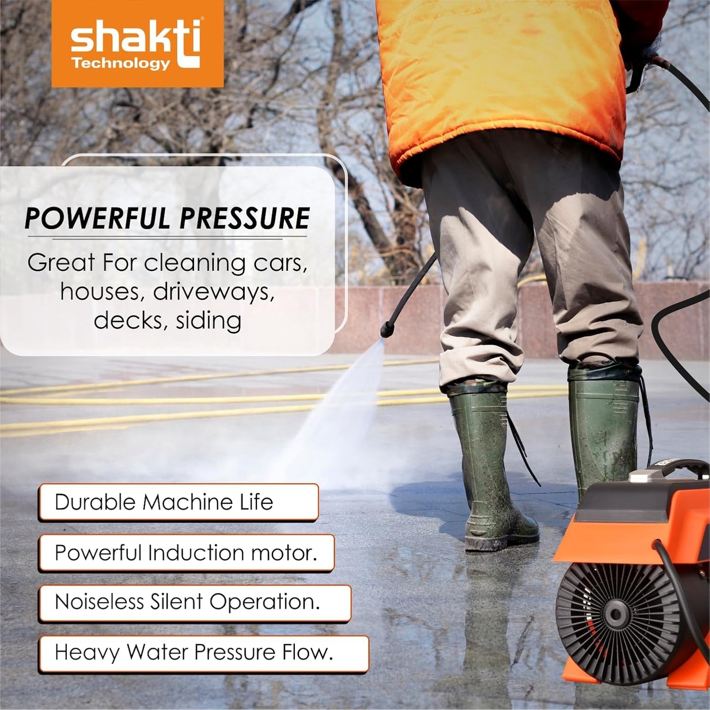 Shakti Technology S5 High Pressure Car Washer Machine 1900 Watts, Pressure 125 Bar, 8L/Min Flow Rate and 10 Meter Hose Pipe with Professional 1L Foam Cannon Snow Lance - Springkart 