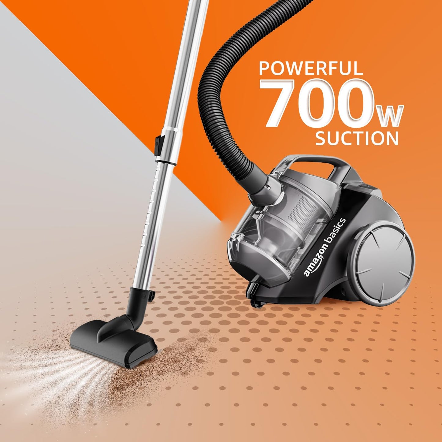 AmazonBasics Cylinder Bagless Vacuum Cleaner with Power Suction, Low Sound, High Energy Efficiency and 1 Years Warranty (2L, Black)