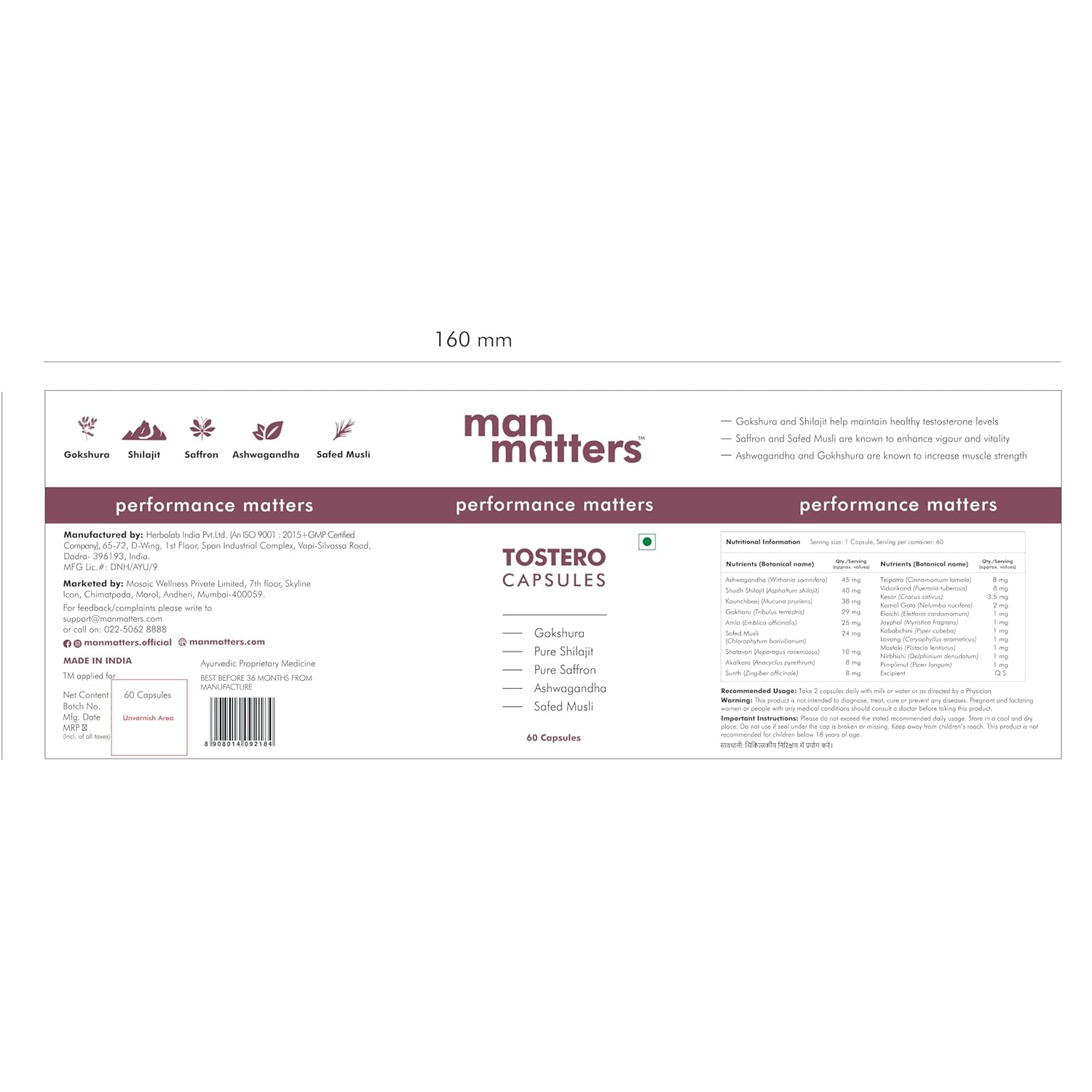 Man Matters Shilajit Ashwagandha, Gokshura, Safed Musli Capsules For Men | 60 Capsules | 20 Ayush-Approved Ayurvedic Herbs | Helps Maintain Overall Health