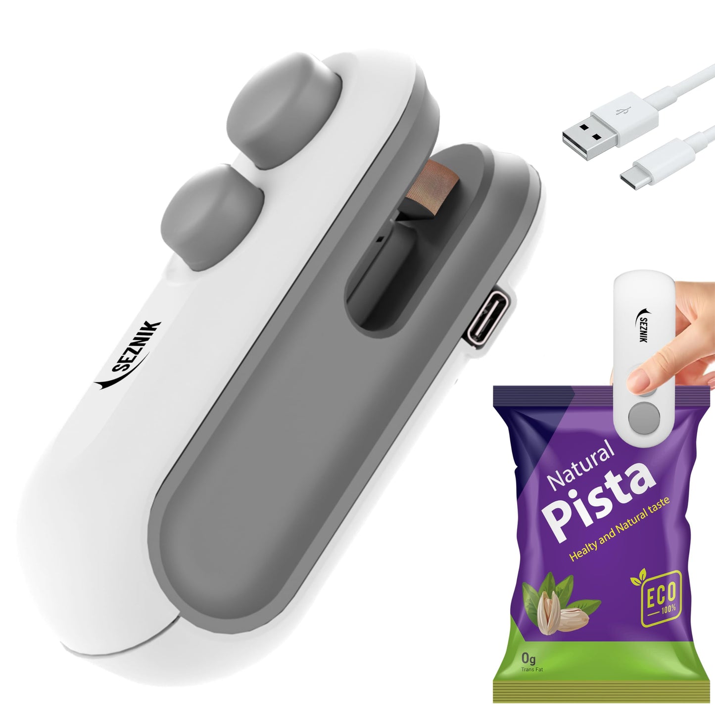 Seznik Portable Mini Sealing Machine, Handheld Packet Sealer for Food, Snacks, Chips, Fresh Storage, Plastic Bags Sealing Machine, 1 YEAR Warranty (SZ-PS03)