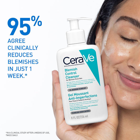 Cerave Blemish Control Cleanser with 2% Salicylic Acid & Niacinamide for Acne Prone Skin, Controls Acne & Spots, Unclog Pores & Reduces Blemishes, 236ml