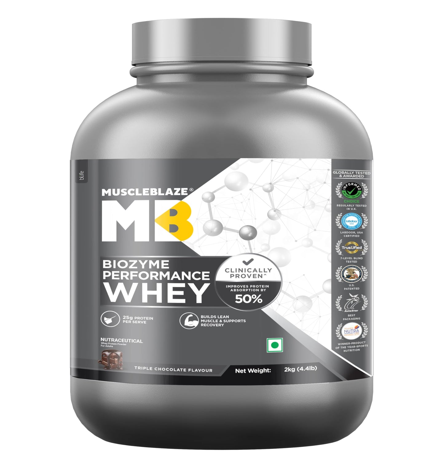 MuscleBlaze Biozyme Performance Whey Protein, 4kg + Creatine 100g