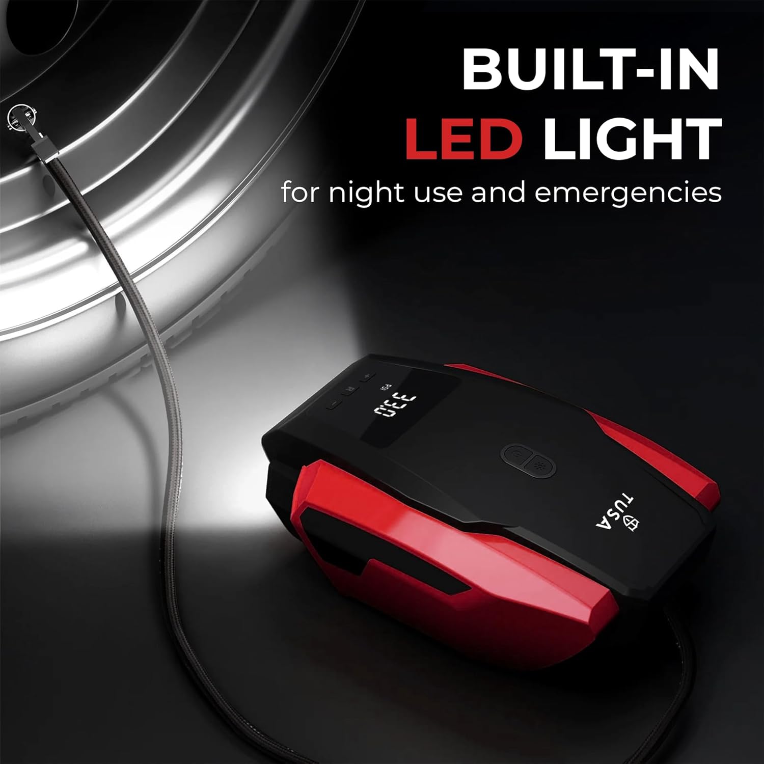 TUSA Tyre Inflator for Car - 150 PSI, 12V DC Portable Air Compressor with Digital Tire Pressure Gauge & LED Light | Car Accessories, Auto Air Pump for Cars, Motorcycle, Bicycles & Other Inflatables