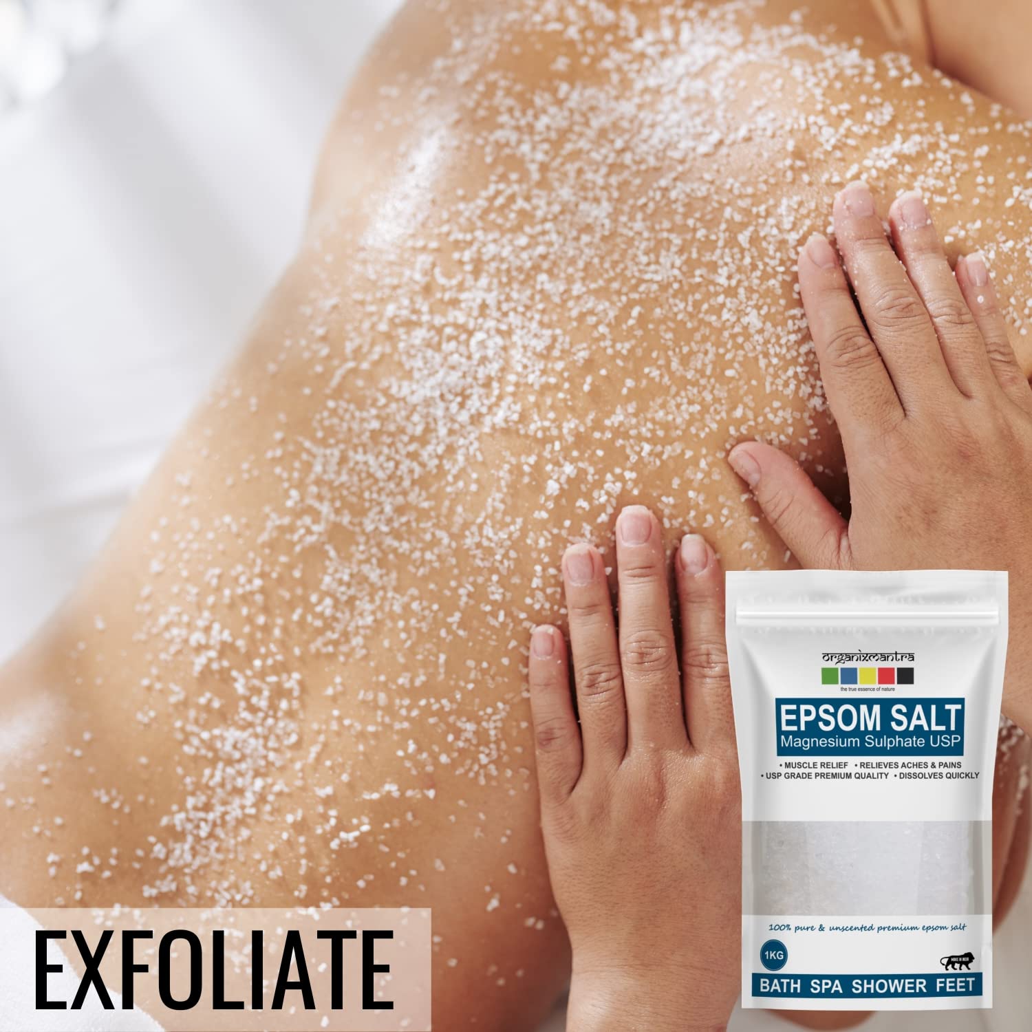 Organix Mantra Epsom Bath Salt Crystal and Bath | For refreshing bath soak, relieves aches & pain - 1KG