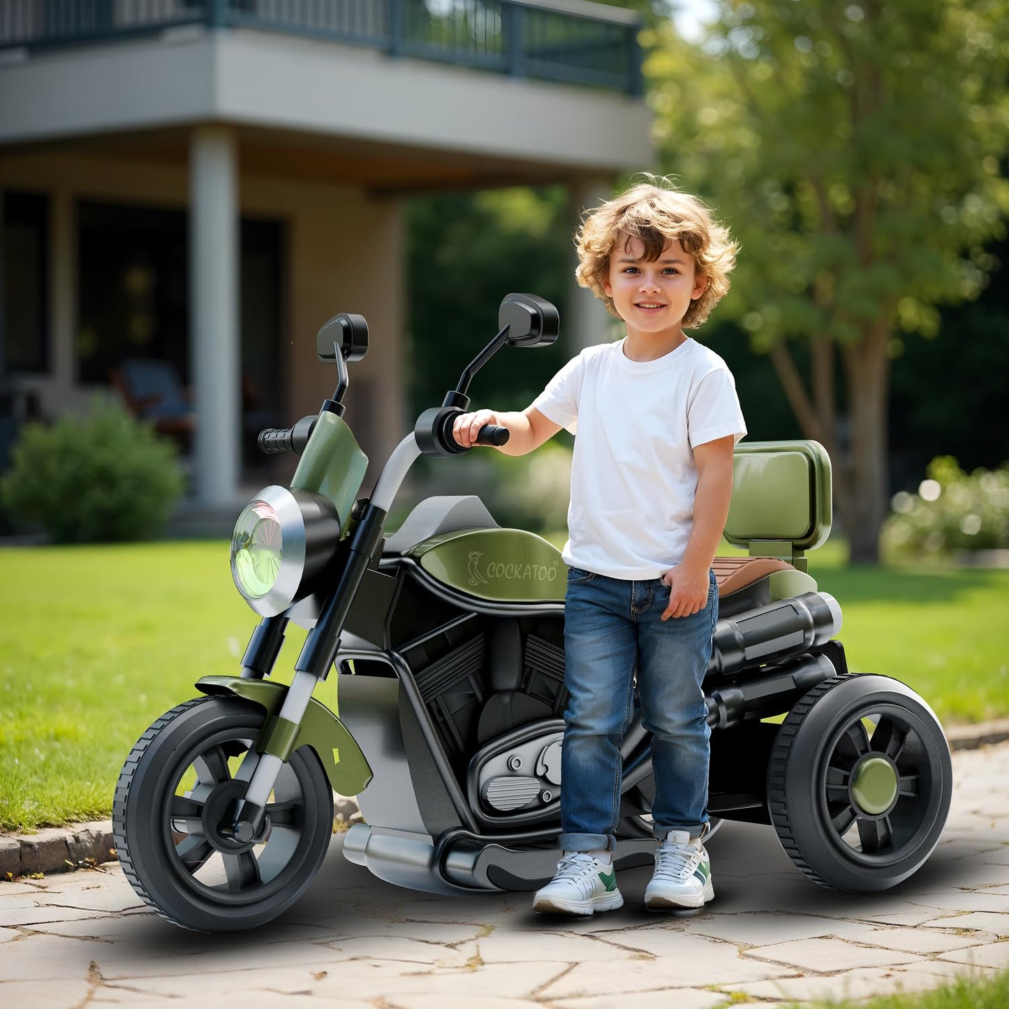 Cockatoo 5ECruise Rechargable Electric Kids Bike with Music&LED, Kids Scooter Bike for 1-5 Years Boys&Girls Powered by 6V Battery & Motor for 4.5-6Hr Ride with Foot Accelerator(Harrlay,Green)