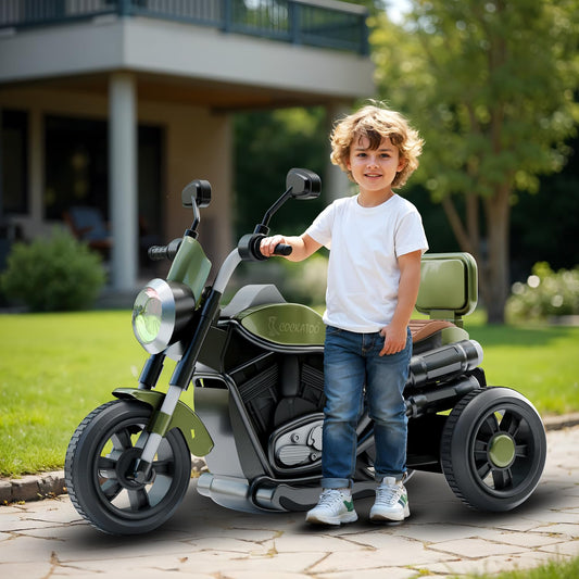 Cockatoo 5ECruise Rechargable Electric Kids Bike with Music&LED, Kids Scooter Bike for 1-5 Years Boys&Girls Powered by 6V Battery & Motor for 4.5-6Hr Ride with Foot Accelerator(Harrlay,Green)
