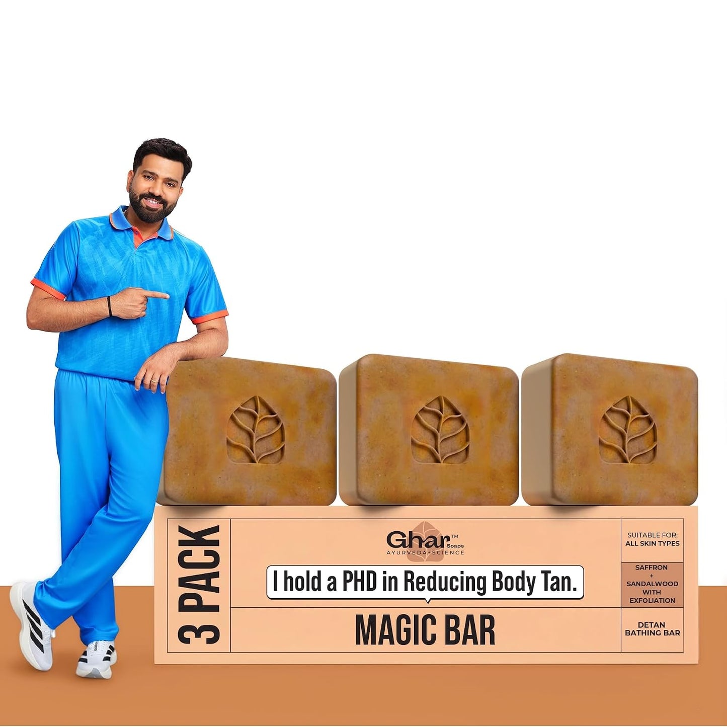 Ghar Soaps Sandalwood & Saffron Magic Bar For Bath (300 Gms Pack Of 3) | Paraben Free | Chandan & Kesar Bath Soap | Handmade Soaps For Glowing | Skin Brightening Soap For Men & Women