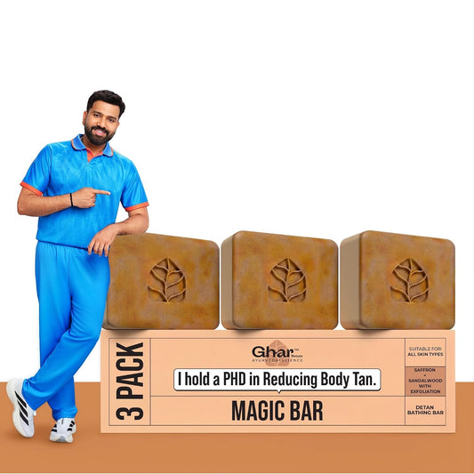 Ghar Soaps Sandalwood & Saffron Magic Bar For Bath (300 Gms Pack Of 3) | Paraben Free | Chandan & Kesar Bath Soap | Handmade Soaps For Glowing | Skin Brightening Soap For Men & Women