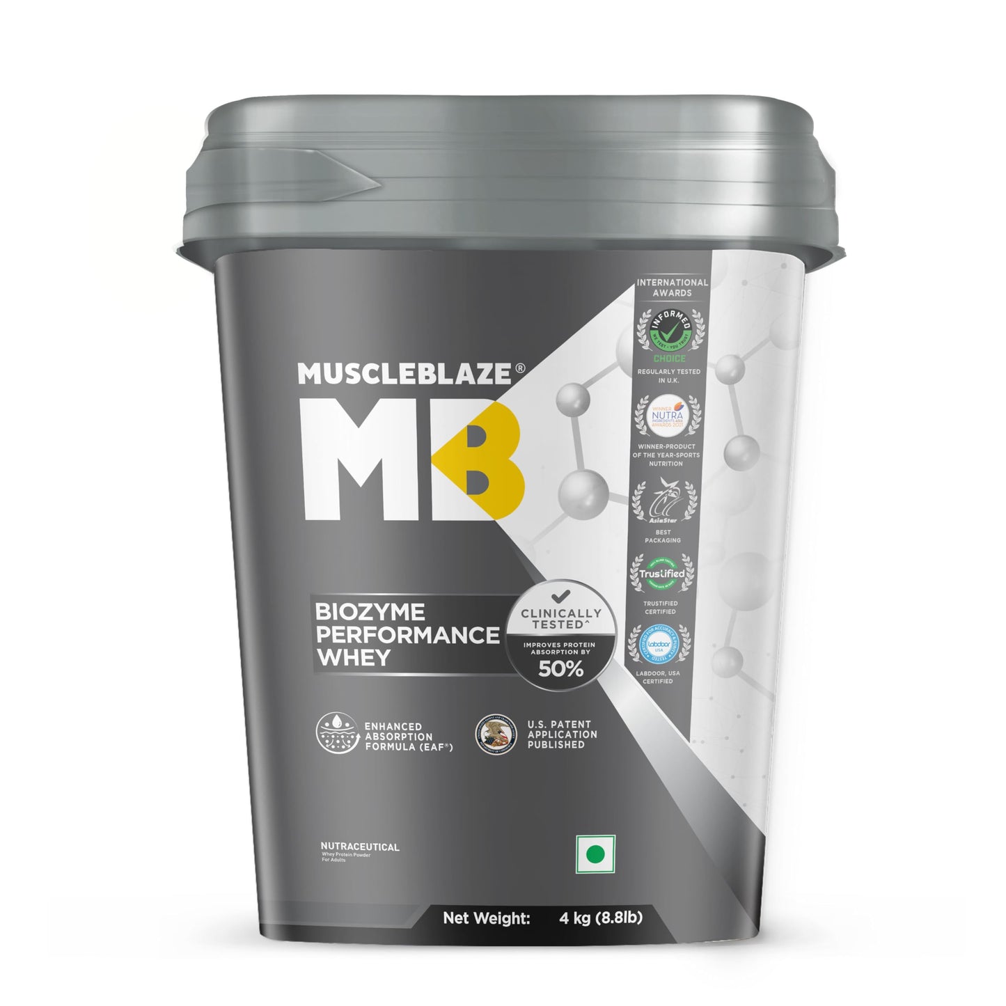 MuscleBlaze Biozyme Performance Whey Protein Powder, 1kg (2.2lbs) | Magical Mango | 25g Protein Per Scoop | Clinically Tested 50% Higher Protein Absorption