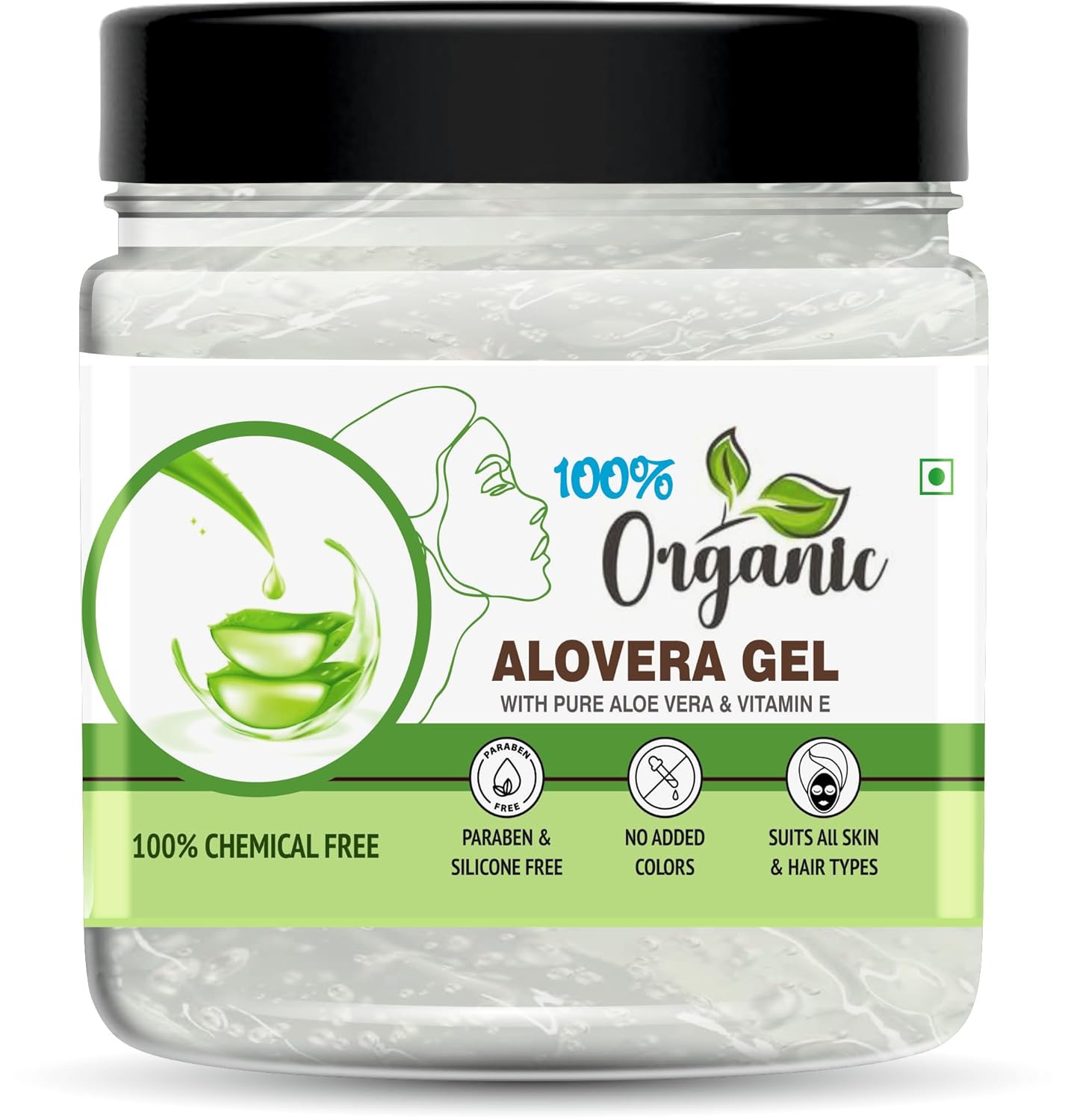 Organic 100% Aloe Vera Gel For Face, with Natural Aloe Vera & Vitamin E for Skin and Hair - 400g - Springkart 