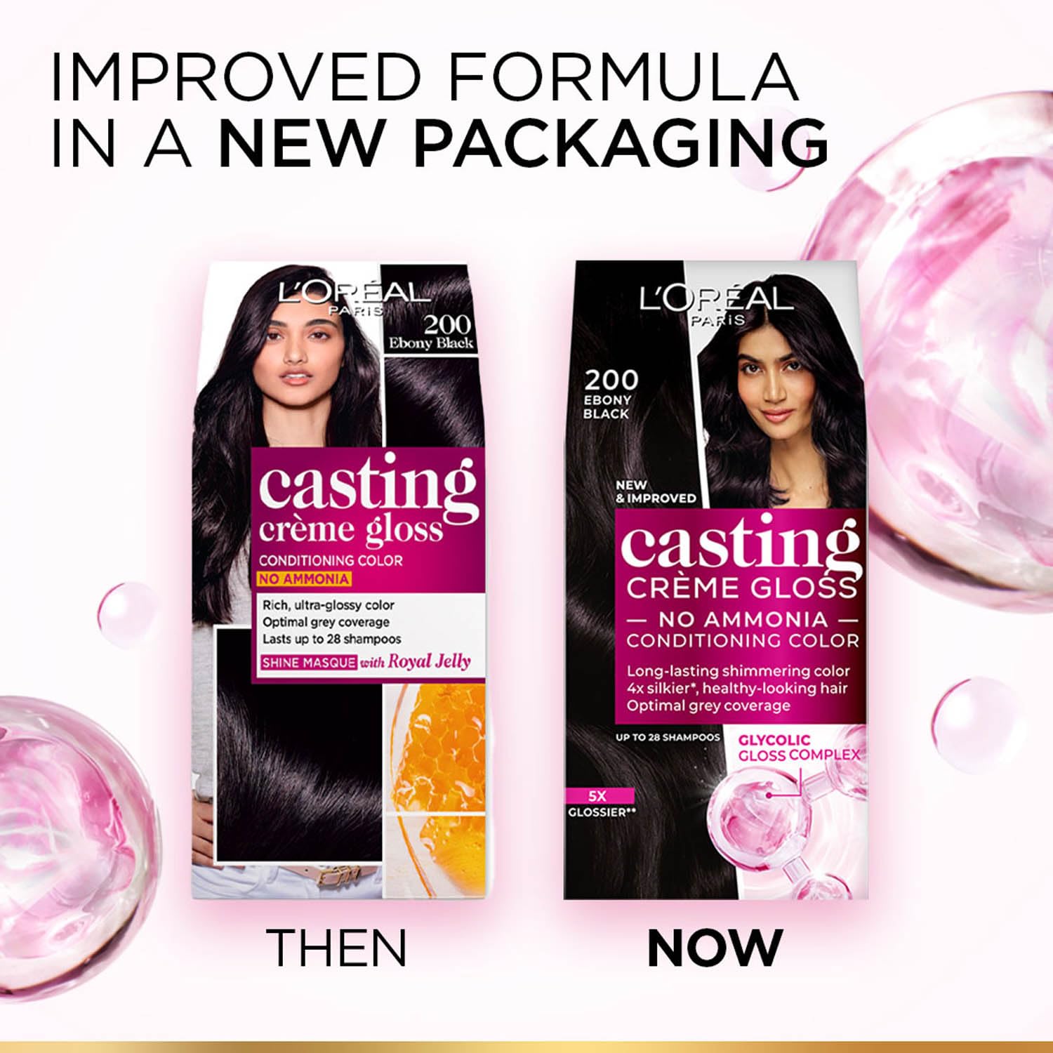 L'Oréal Paris Casting Crème Gloss Hair Color With Glycolic Gloss Complex | 5X Glossier Hair Color | Shade 200 - Ebony Black | 60g + 40ml + 60g