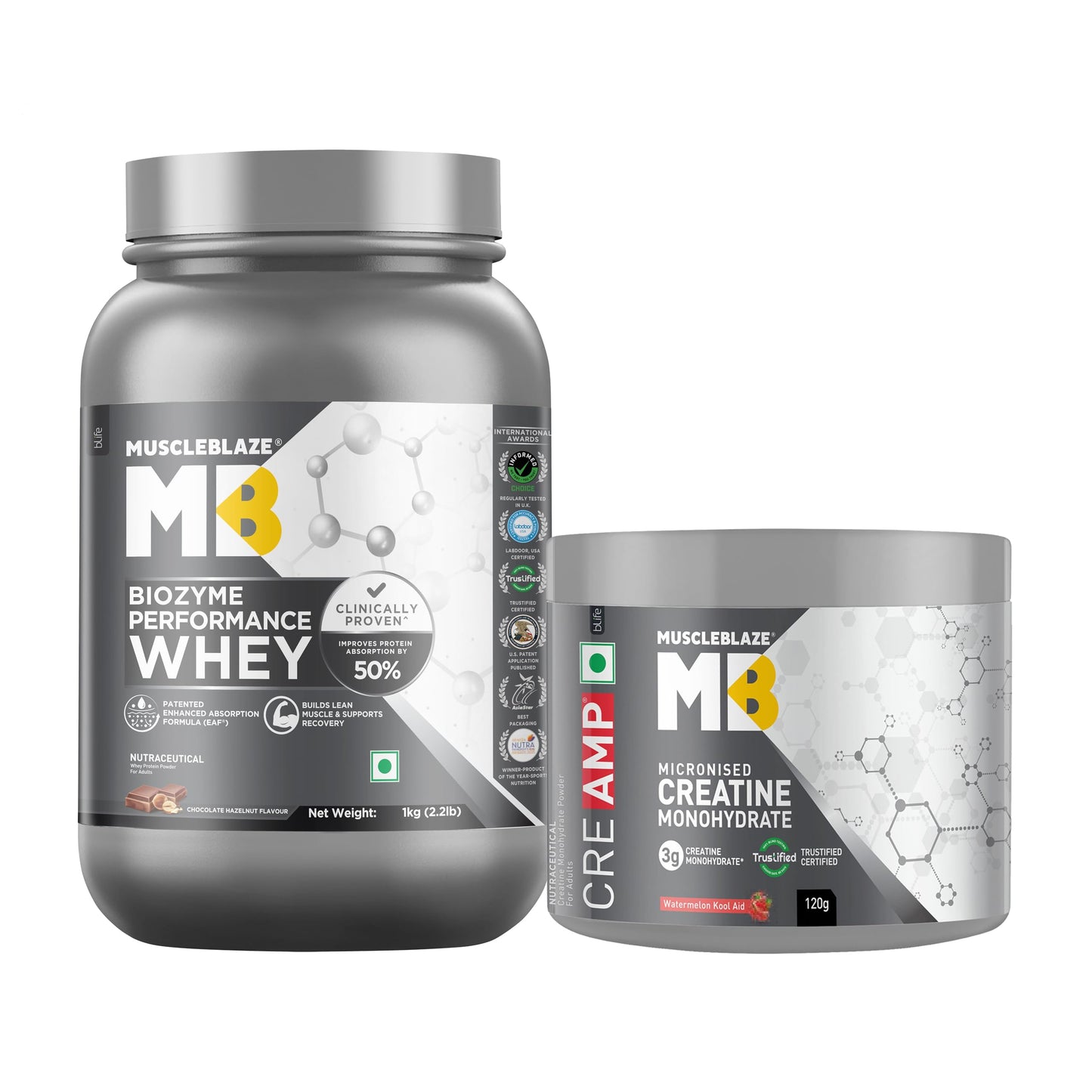 MuscleBlaze Biozyme Performance Whey Protein, 4kg + Creatine 100g