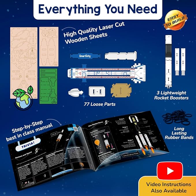 Smartivity DIY Rocket Launcher Kit for Kids 6, 7, 8, 9, 10, 11, 12 Years Old | Build Your Own Rocket and Launcher | Christmas/Birthday Gift for Smart Kids | DIY Science Toy for Boys & Girls 6-12 Years