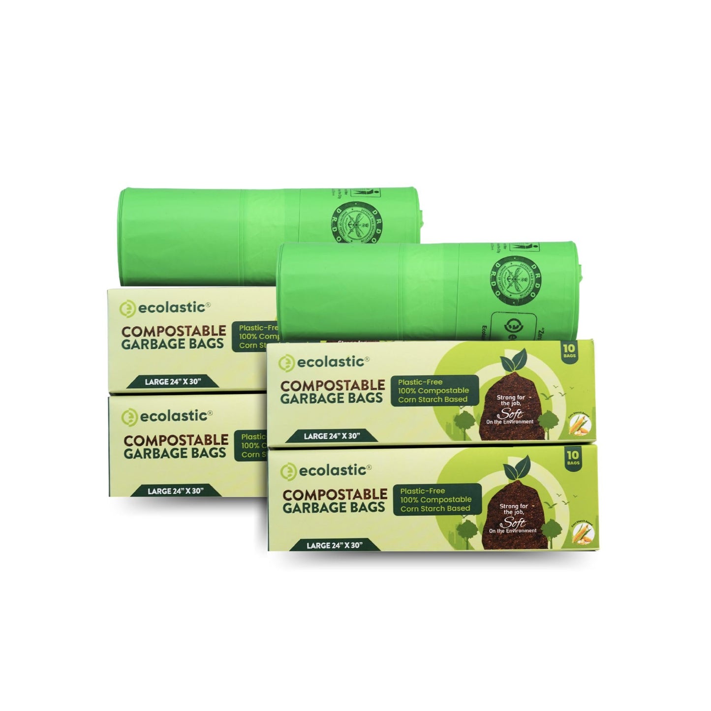 Ecolastic 100% Compostable & Eco-friendly Garbage Bags I SMALL (17 x 19 in.) I 75 bags I Pack of 5 I Capacity 20L I Green Colour