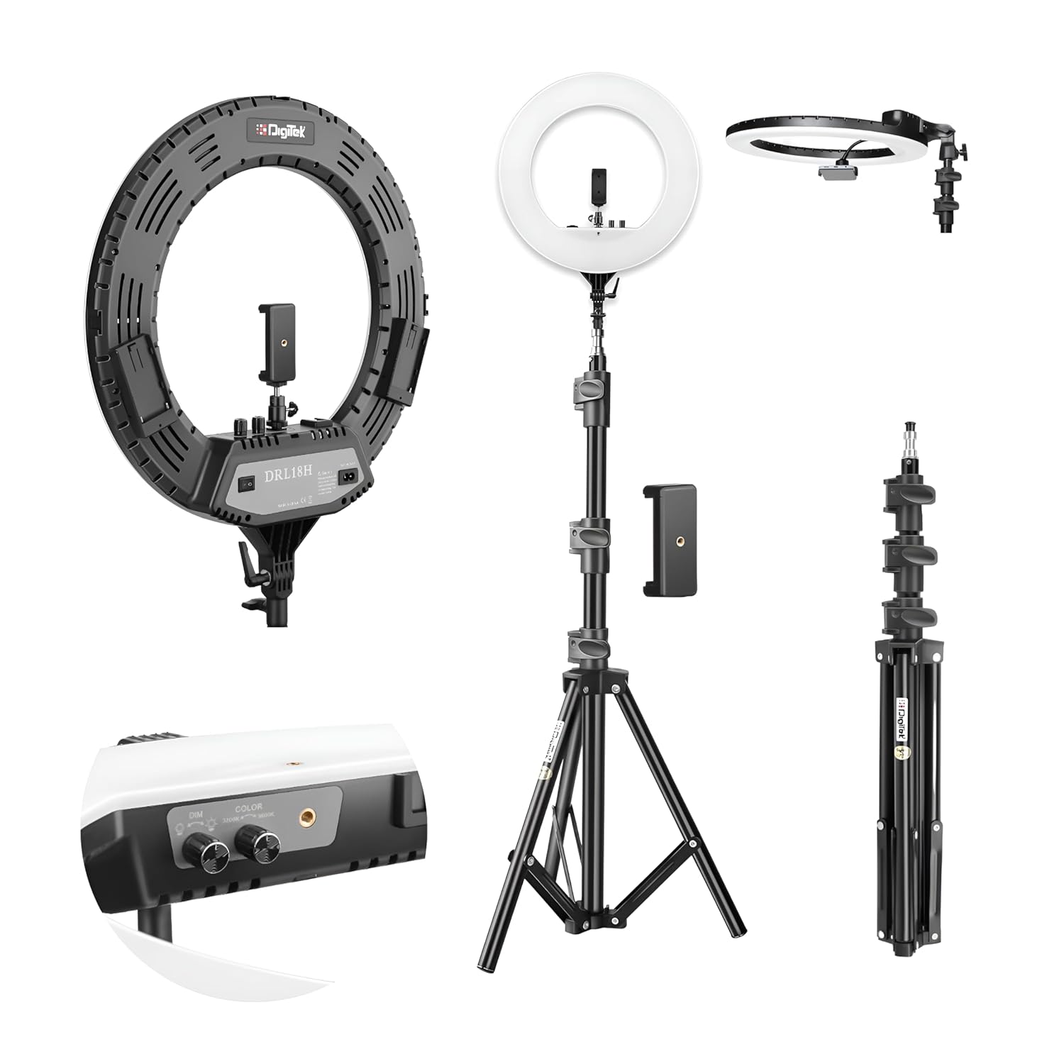 DIGITEK® (DRL-18H C) 18 Inch LED Ring Light with 158cm Stand - AC/DC Power, Color Temperature Control, Lighting Intensity Control - Photography, Video, Makeup, and Live Streaming - USB Powered - Springkart 