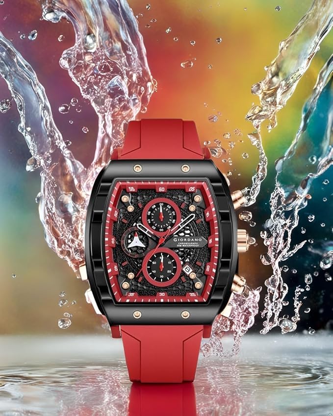 Giordano Square Dial Multifuncational Watch for Men with Stylish Design, Waterproof, Date Display & Silicone Strap