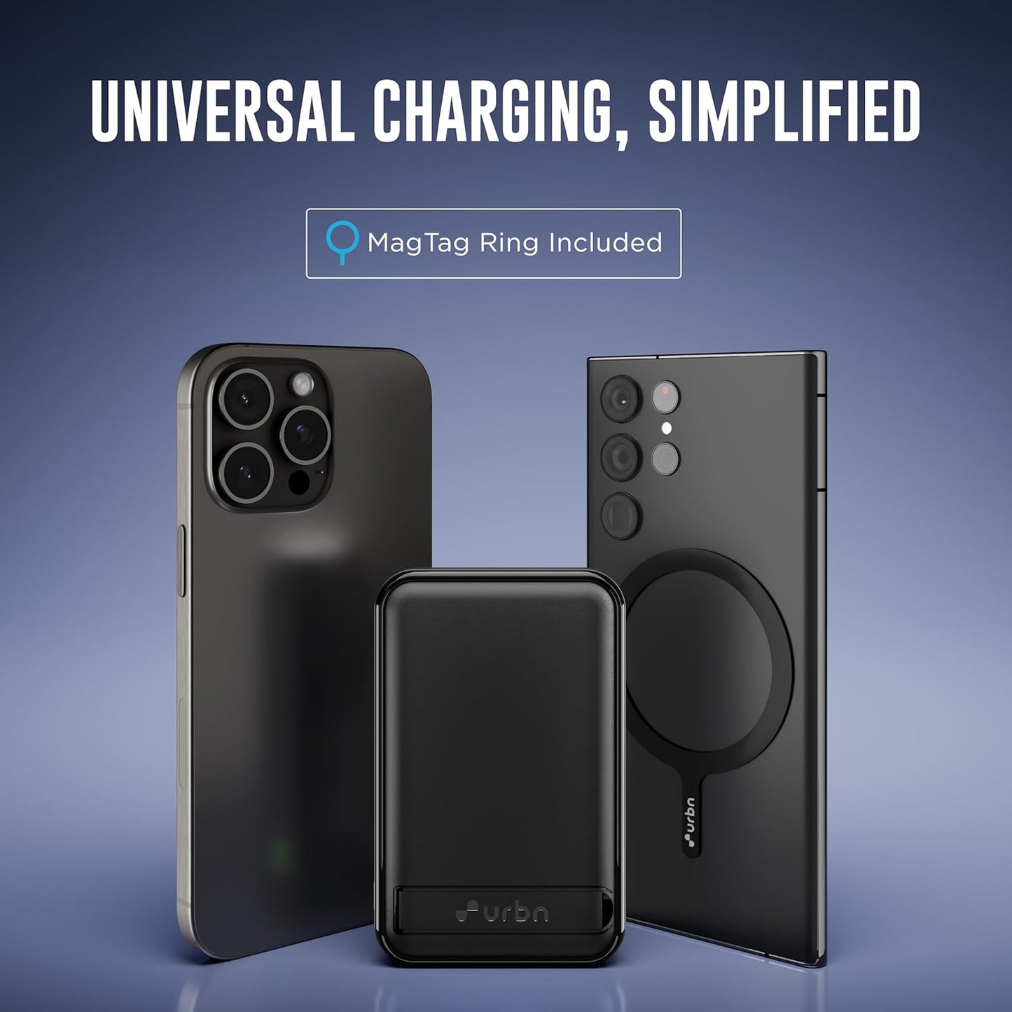 URBN Wireless Power Bank for iPhone, 10000mAh MagSafe Charging with Stand, 22.5W QC+PD Output, Strong Magnetic, for iPhone 12 & Above, Android & Other Qi Enabled Devices (Black)