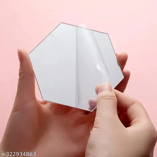 Hexagon 14 With 10 Butterflies Silver (12 cm x 10 cm Each Piece ), Mirror Stickers for Wall, Acrylic Mirror Wall Decor Sticker, Wall Mirror Stickers, Acrylic Stickers, Wall Stickers for Hall Room, Bed Room, Kitchen