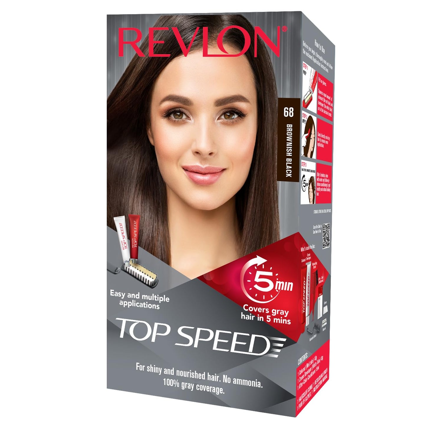 Revlon Top Speed Hair Color for Women Dark Brown | 100% Grey Coverage in just 5 Minutes | Ammonia Free, Easy Application and Intense Conditioning