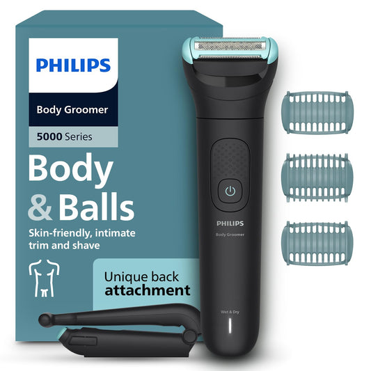 Philips Body & Balls Trimmer for Men Private Parts | Back Attachment | Clinically Tested on Sensitive Skin | Skin Safe Intimate Grooming | 100% Showerproof | 100min runtime | 5yrs* Warranty | BG5475