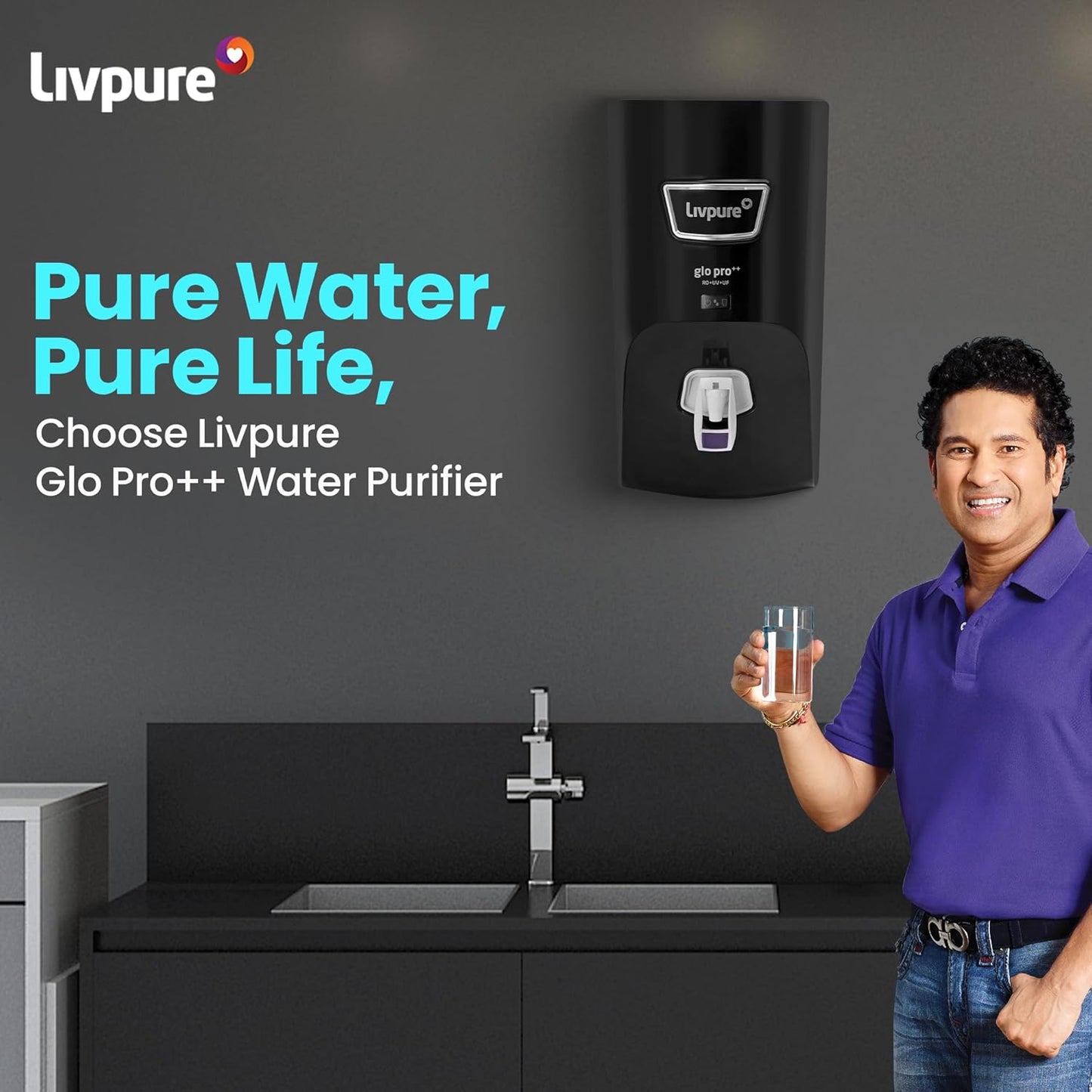 Livpure GLO PRO++ RO+UV+UF | Water Purifier for Home - 7 L Storage | Free Standard Installation | Suitable for Borewell, Tanker, Municipal Water | Black