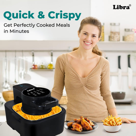 Libra 8 Litre Digital Air Fryer for Home | 1740 Watts Powerful Air Fryer | 9-in-1 Function: Air Fry, Toast, Grill, Bake, Reheat & Keep Warm | Fast & Even Cooking | Feather Touch LED Display Black