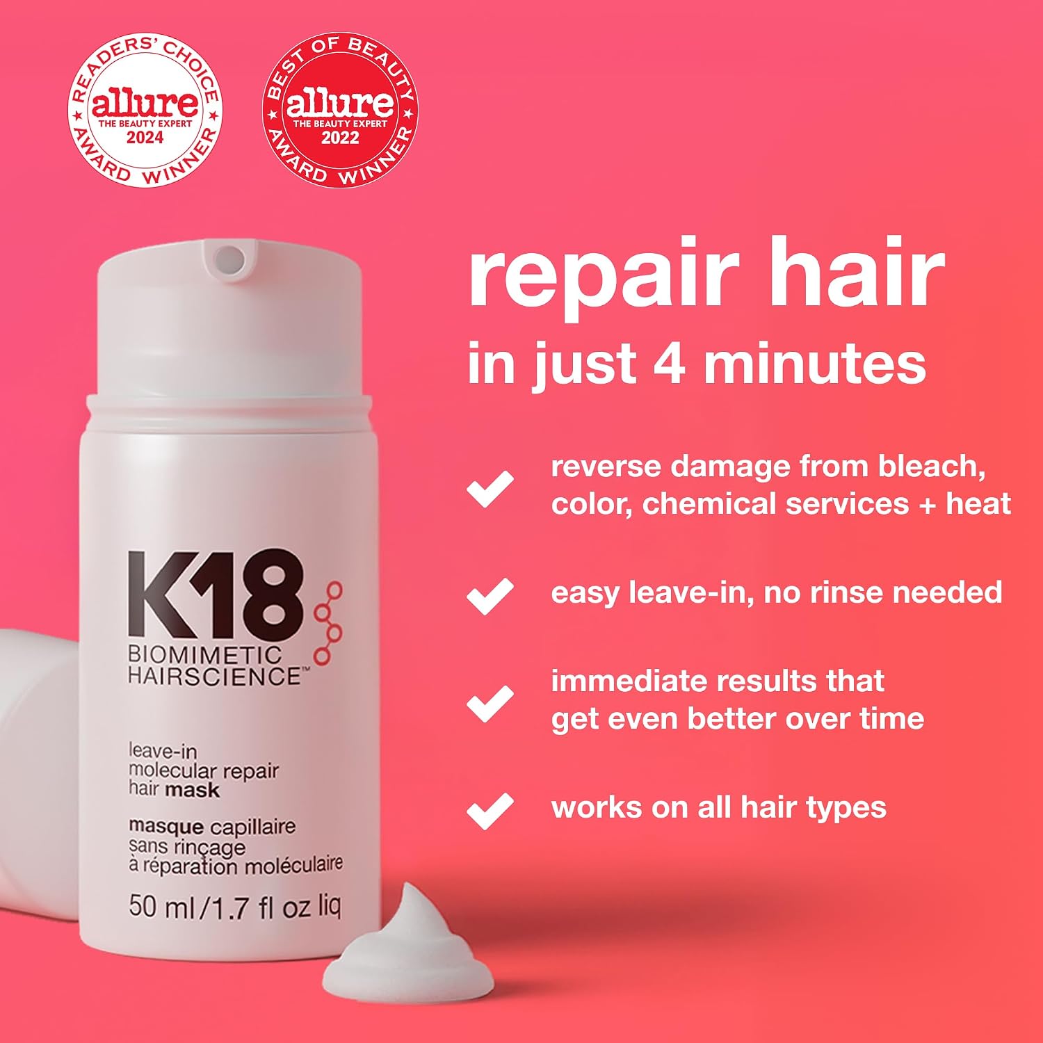 K18 Leave-In Repair Hair Mask, 15ml