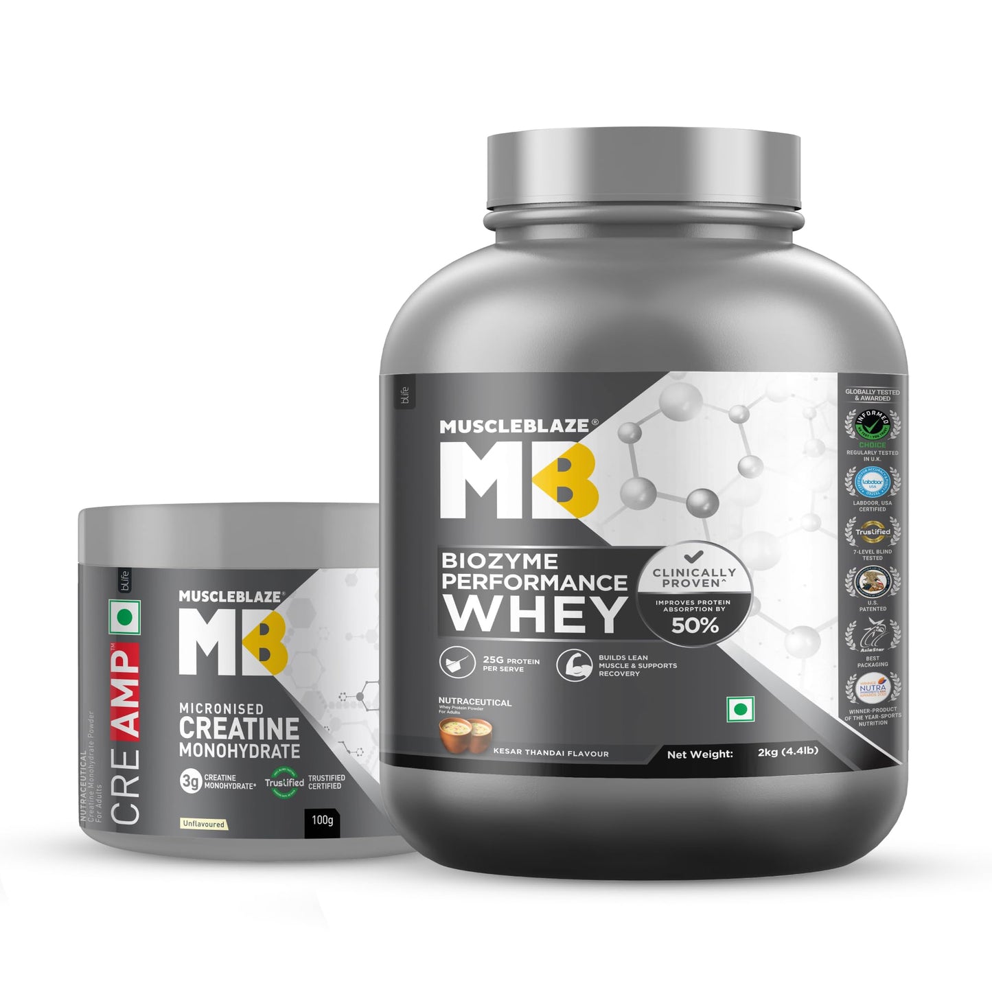 MuscleBlaze Biozyme Performance Whey Protein, 4kg + Creatine 100g