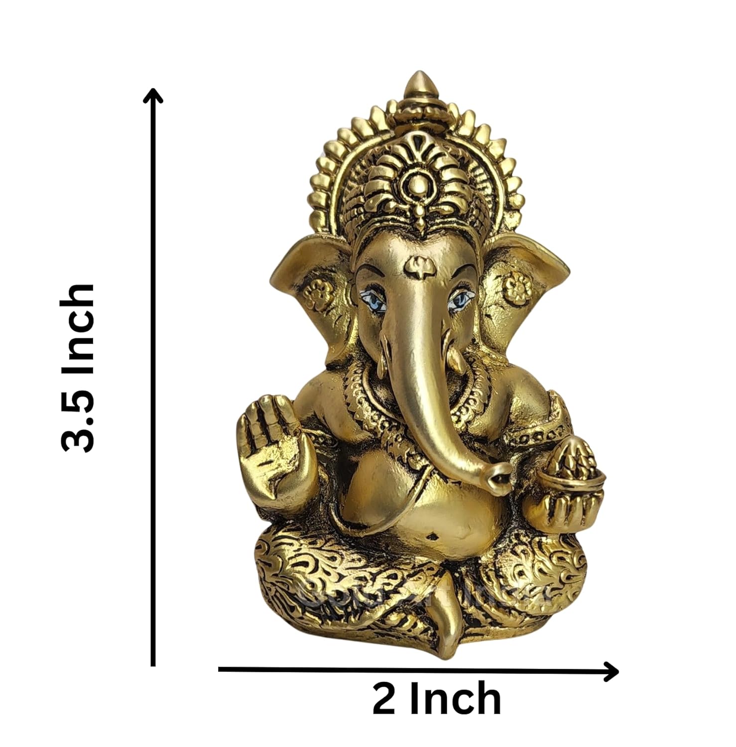 Gold Art India Ganesha Idol | Ganesh Statue for Home Decor | Ganesha murti for Office Desk, & Ganpati Idol for Car Dashboard | Unique Wedding & Birthday Gift (Gold Antique 3.5")