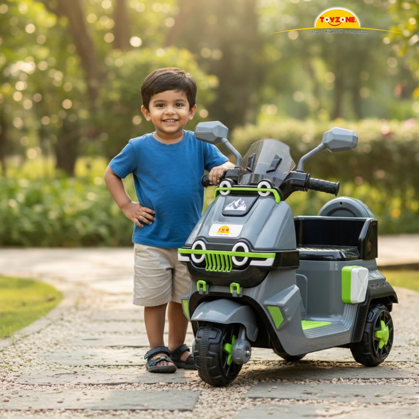 Toyzone Himalayan Electric Scooty - Grey | Rechargeable Scooty 6V | Powered by 6.5 ah Battery | Music Player with Bluetoooth & USB | 6 Month Warranty on Battery | Make in India | for Kids 2+ Years