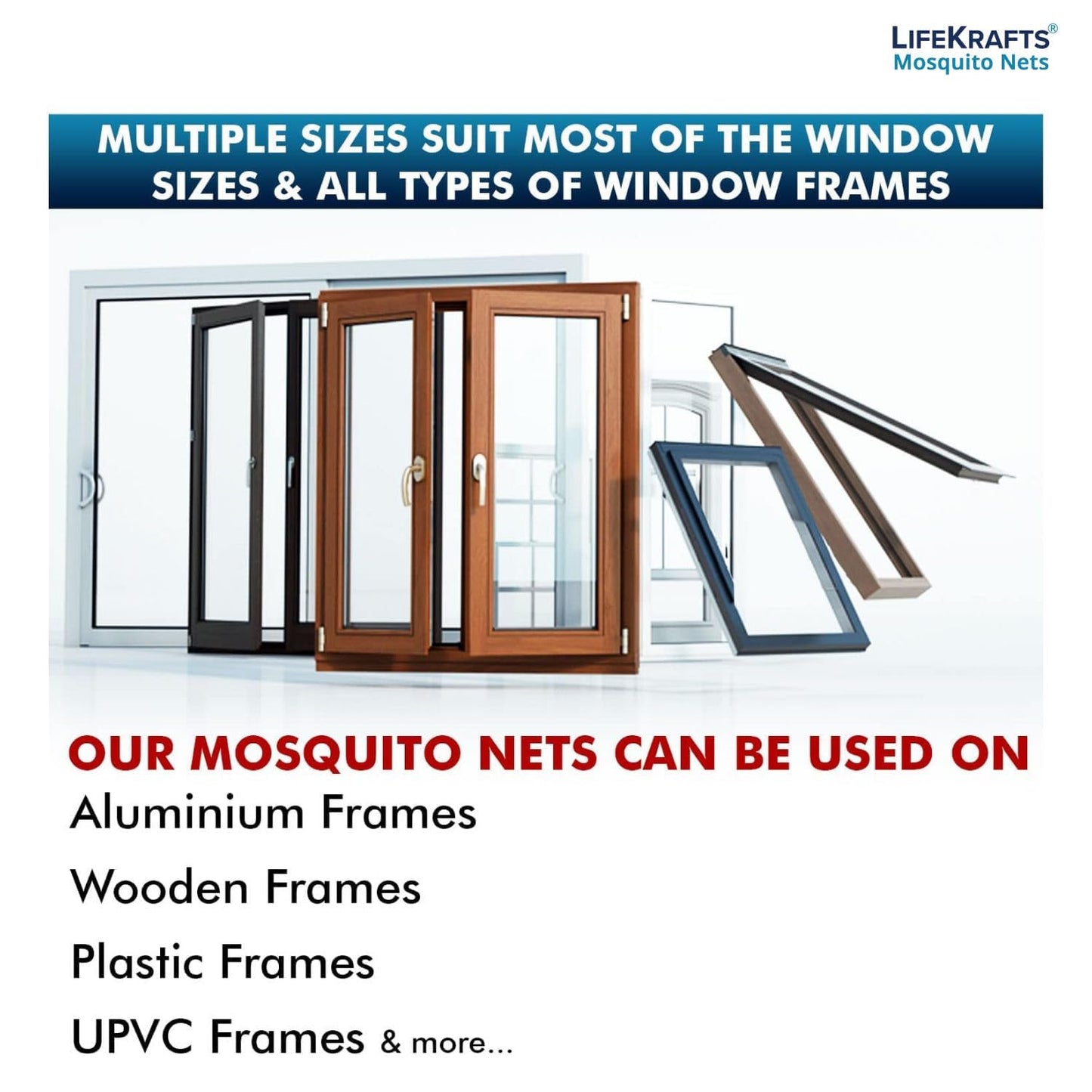 Lifekrafts Standard Size Window Mosquito Net (Size-90x120cms/36x47 Inches/2.95x3.94 Feet, Color-Grey) 120 GSM Stitched Fiberglass Net with Strong Hook & Loop Adhesive Tape