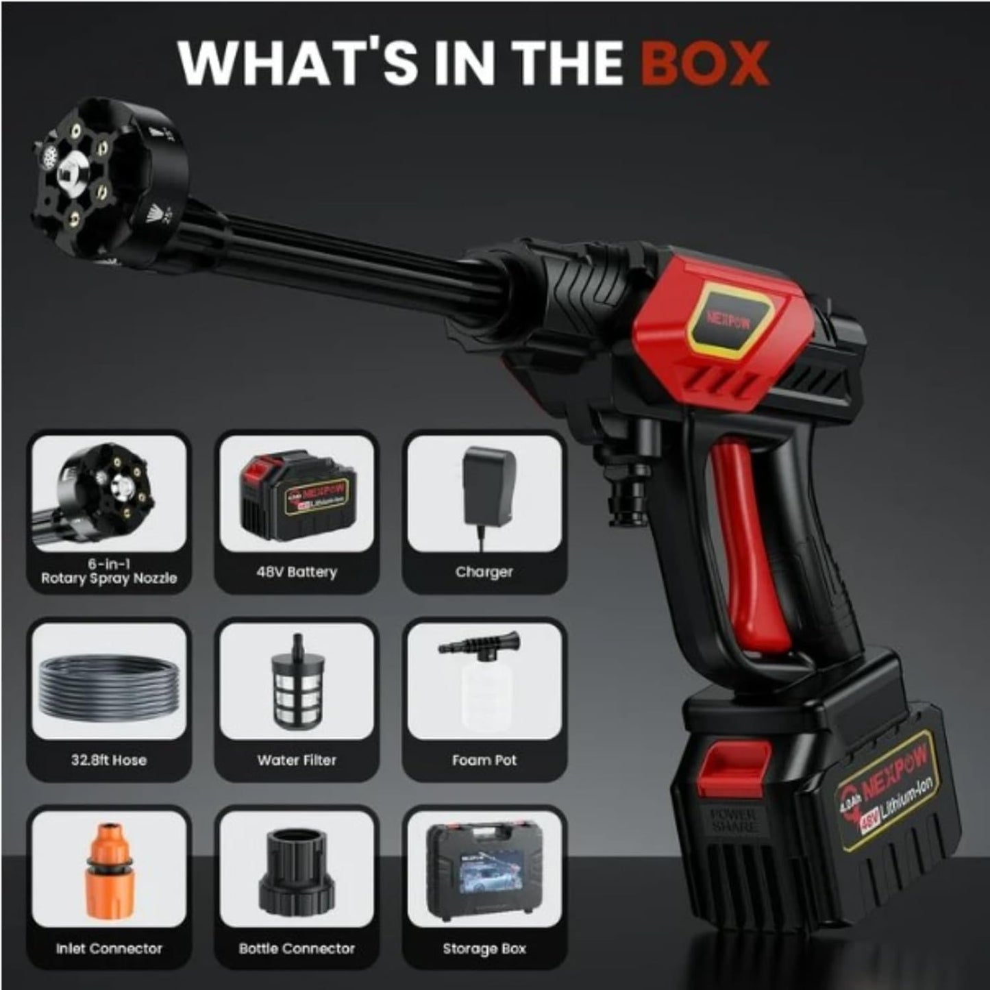 6 in 1 Nozzle Car Washer High Pressure Gun - 60 Bar Water Pressure - 5M Water Hose - Foam Wash Gun, Water Jet, Car/Bike Washing Pressure Pump, Portable Pressure Washer, Water Pressure Gun