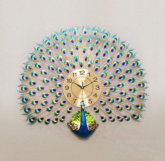Home Decoration European Wall Clock Crystal Luxury Living Room Creative Personality Art, Metal,Analog Wall Clock (Peacock Wall Clock)