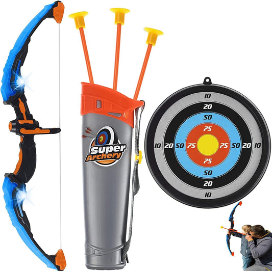 TEC TAVAKKAL Kids Bow & Arrow Toy, Boys and Girls Basic Archery Set Outdoor Hunting Game with 3 Suction Cup Arrows, Target & Quiver Archery Toys with Light