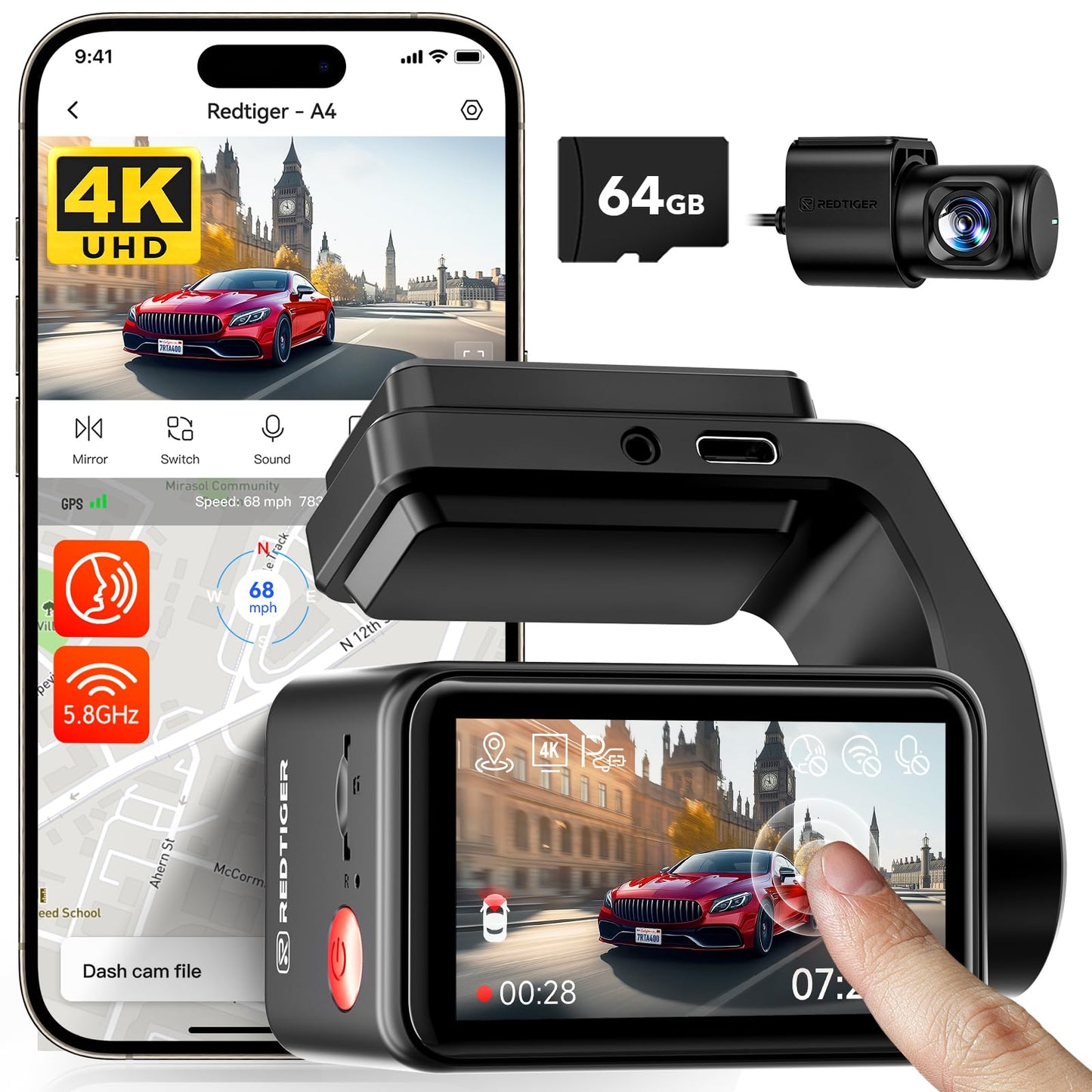 DDPAI Dual Channel Dash Cam for Car Front and Rear | 1296P Front + 1080P Rear Camera |