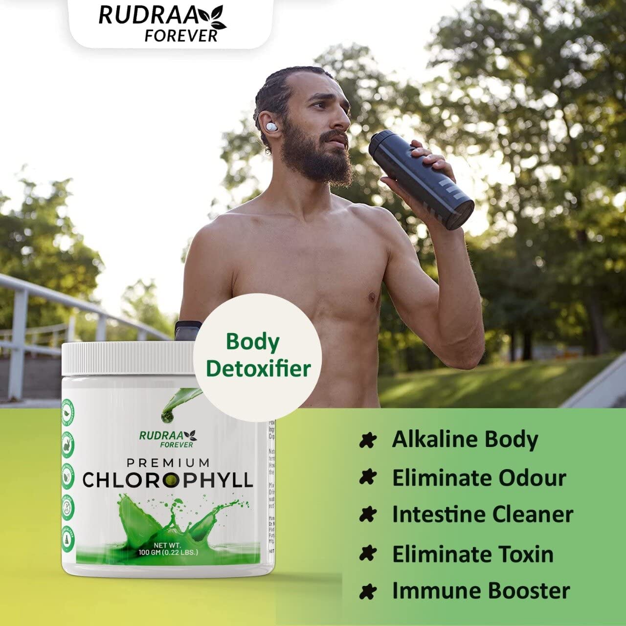 Rudraa Forever Chlorophyll Powder | Body Detox Supplement | Detox Drink | Chlorophyll drink | Immunity Booster | Antioxidant Drink 100gm - Springkart 