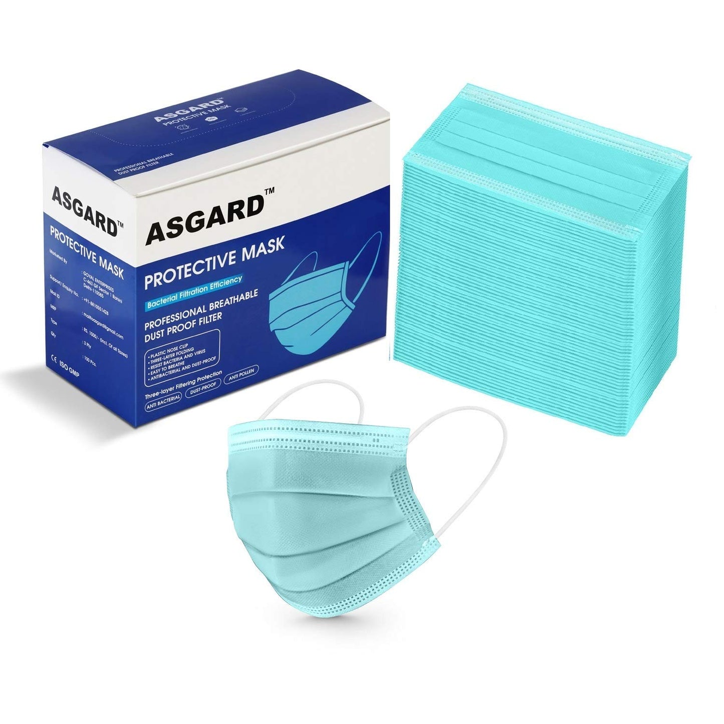 ASGARD Nonwoven Fabric Disposable Multilayer Protective Mask (Black, Pack of 50) for Unisex