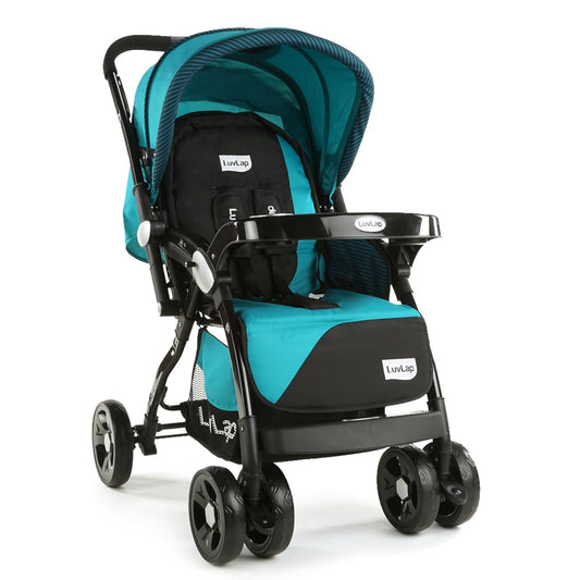 LuvLap Galaxy Baby Stroller, Pram for Baby with 5 Point Safety Harness, Spacious Cushioned seat with Multi Level seat Recline, Easy Fold, Lightweight Stroller for 0 to 3 Years (Green & Black)