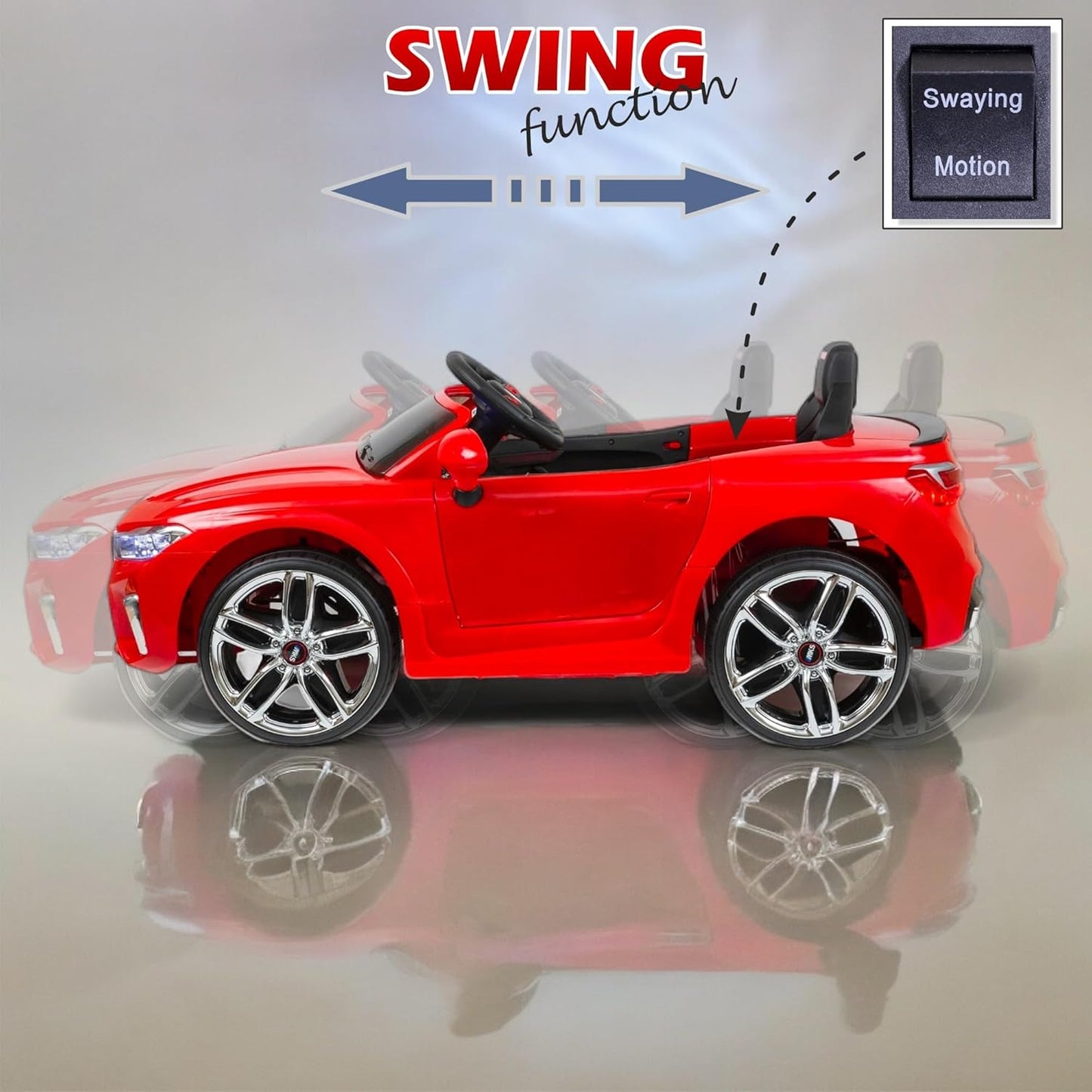 MEKASHI Electric Ride on Car for Kids, Parental Remote, 12V Rechargeable Battery, 3 Speed, LED Lights, Music, Bluetooth, 1 to 7 Years, Swing Function, Long Wheelbase, ISI Mark, MKS003-Red
