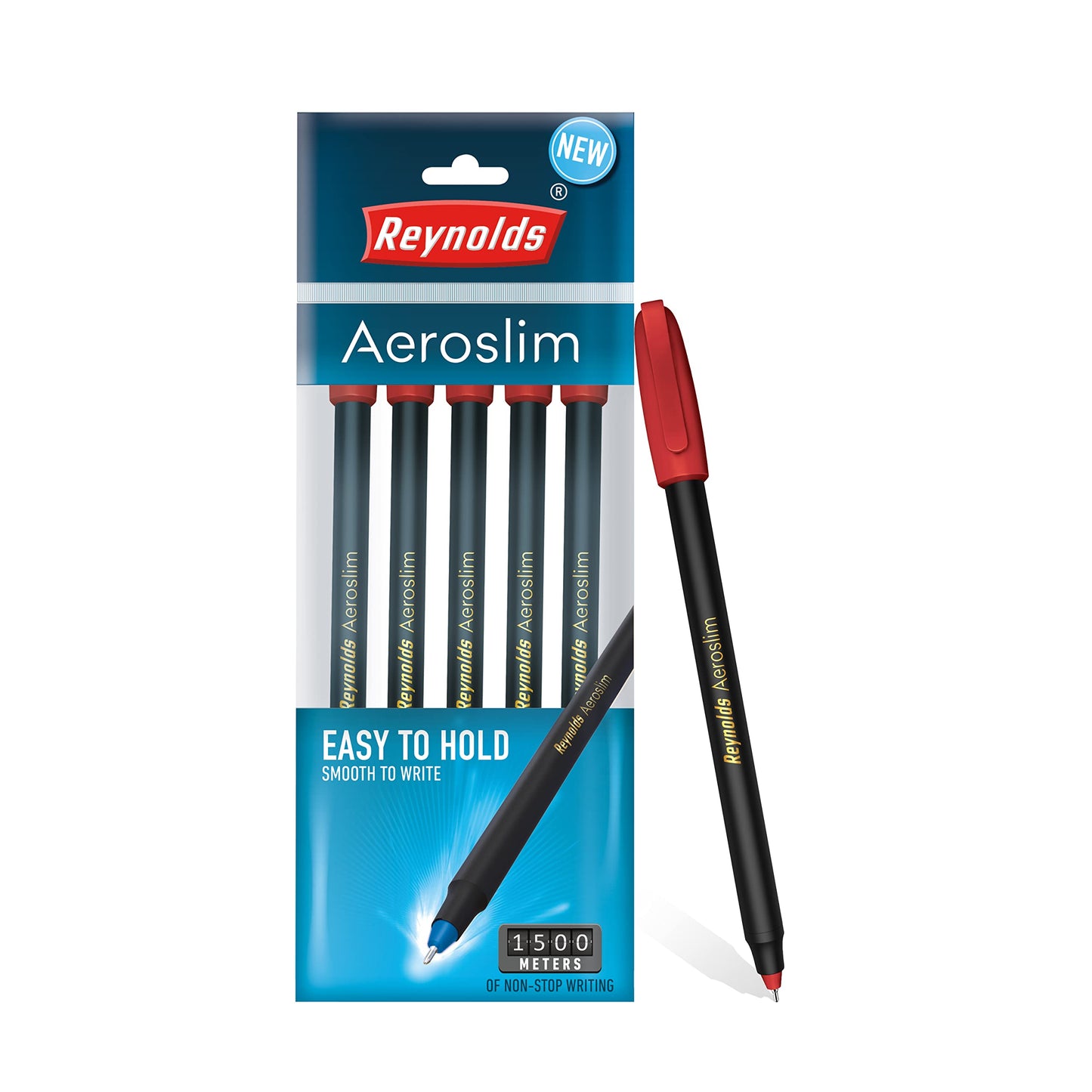 Reynolds AEROSLIM Ball Pen SET - 50 BLUE PENS WITH COMFORTABLE GRIP |BLUE BALL PENS FOR WRITING | PEN FOR STUDENTS & OFFICE STATIONERY | 0.7 mm TIP SIZE - Springkart 
