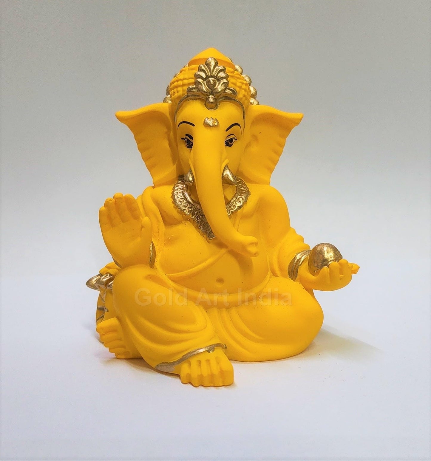Gold Art India Gold and Silver Plated Matte Finish Ganesh Idol For Car Dashboard Ganesha Murti Ganpati Idol For Home Decor Puja Lord Ganesh Statue Gift For Office Desk Puja Room Figurine, 3 x 3 inches