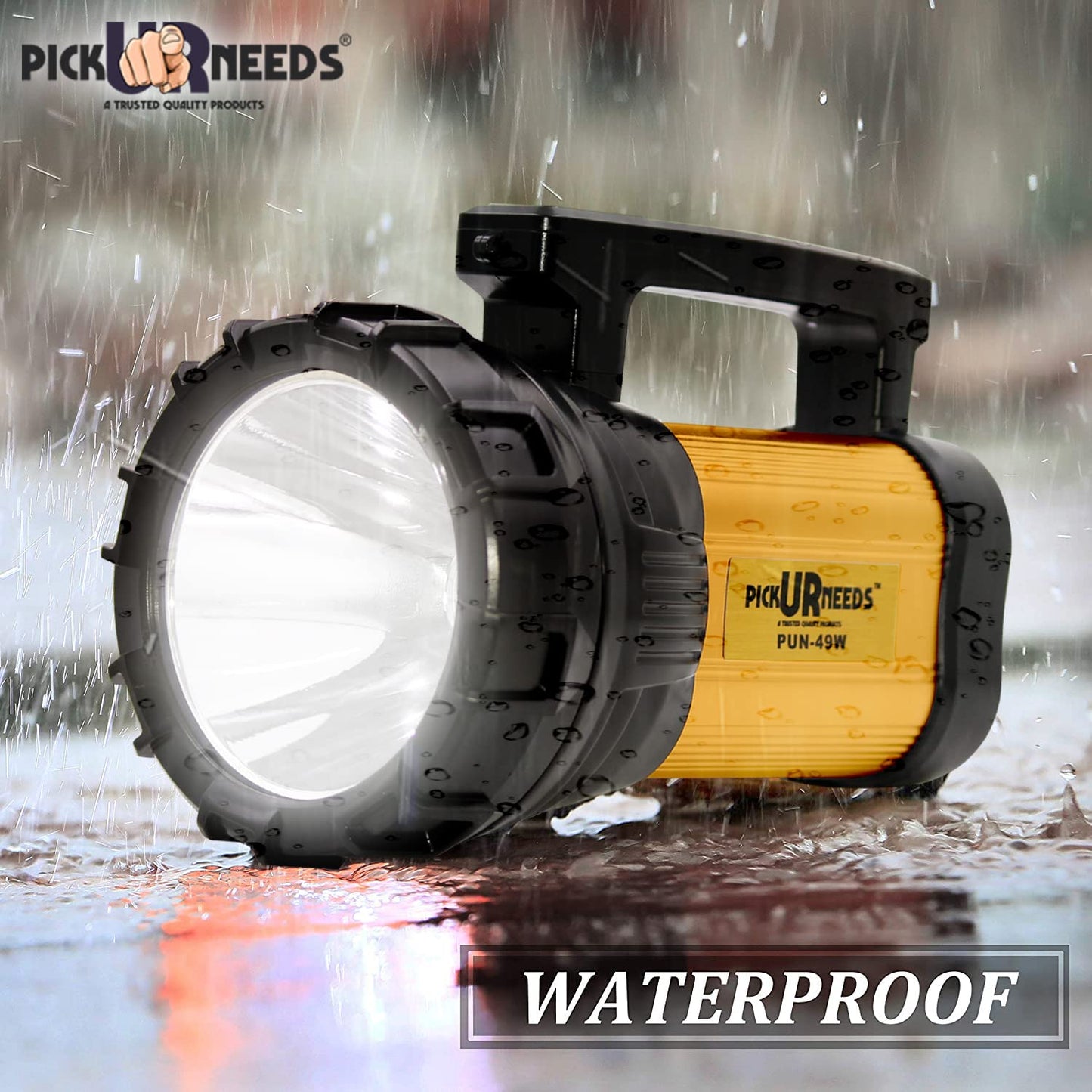 Pick Ur Needs Search LED Torch Light Long Range + Side Tube Emergency (Range 1 Km.) with Multi-Functional + Blinker Rechargeable Handheld Torch (Metal 100 Watt)1000 Lumen - Springkart 