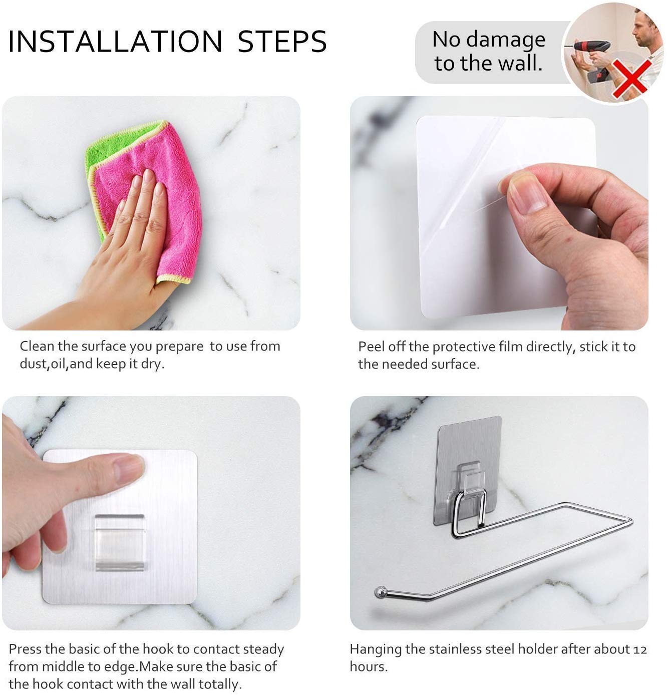 Stainless Steel Drill Free Self-Adhesive Paper Roll Holder Tissue Paper Stand Towel Bar Hanger Kitchen Towel Holder for Kitchen Bathroom Toilet (Pack of 1) - Springkart 