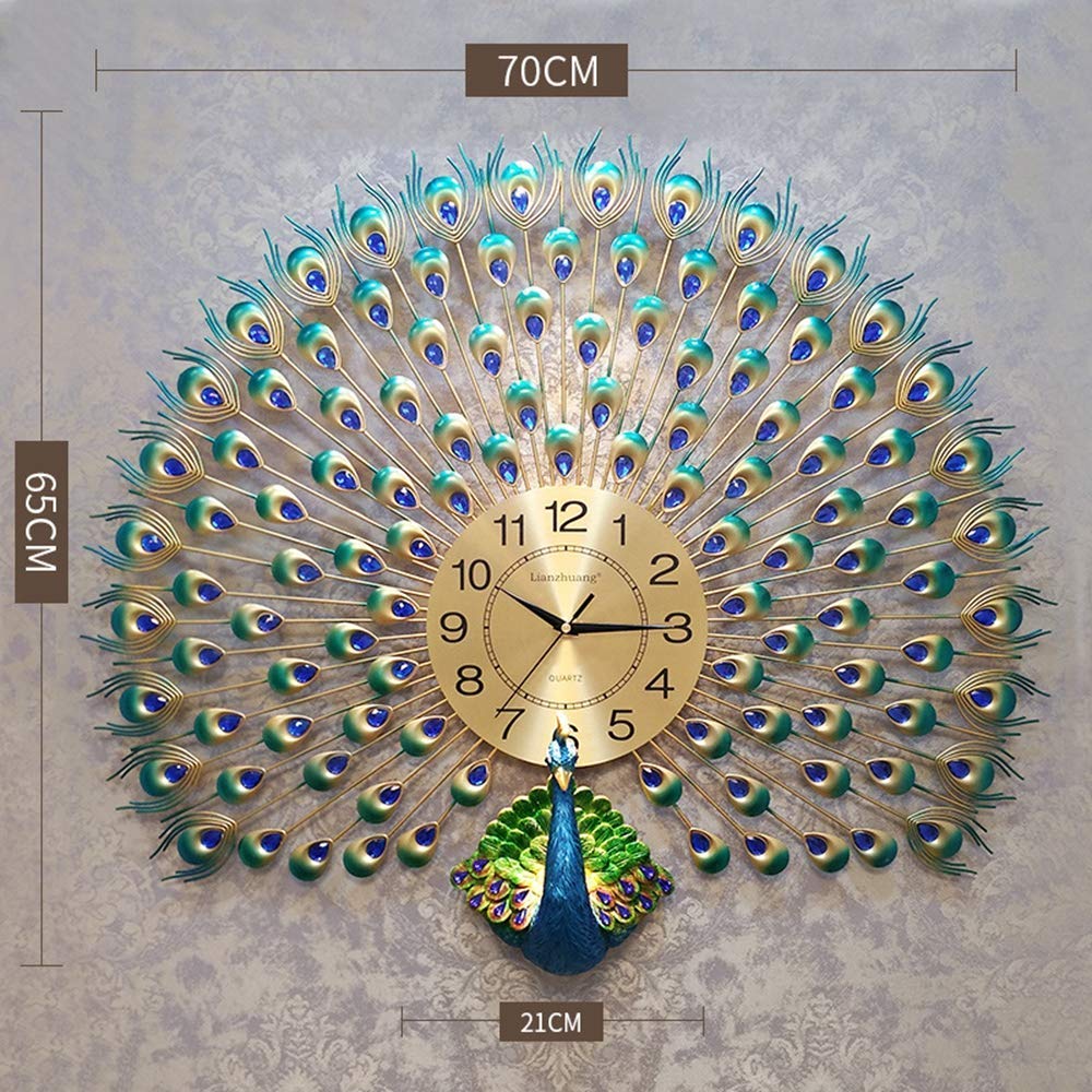 Home Decoration European Wall Clock Crystal Luxury Living Room Creative Personality Art, Metal,Analog Wall Clock (Peacock Wall Clock)