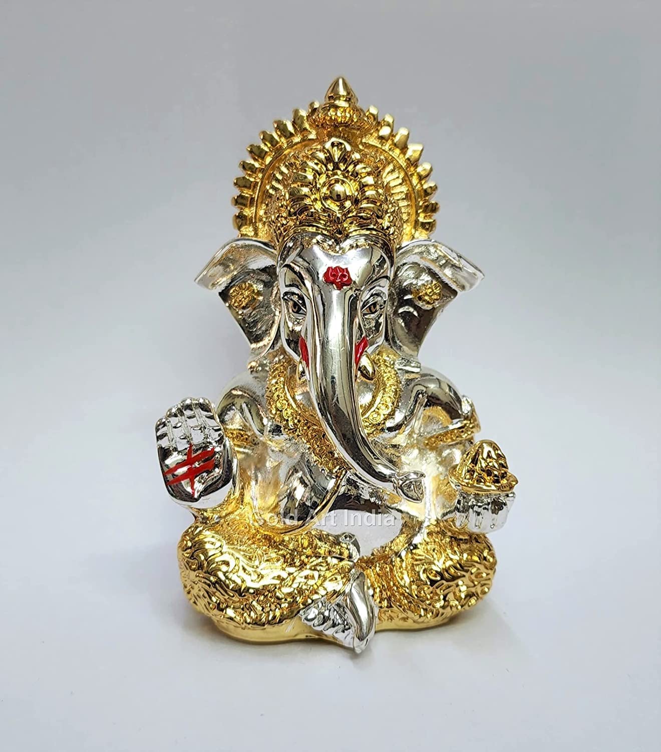 Gold Art India Ganesha Idol | Ganesh Statue for Home Decor | Ganesha murti for Office Desk, & Ganpati Idol for Car Dashboard | Unique Wedding & Birthday Gift (Gold Antique 3.5")