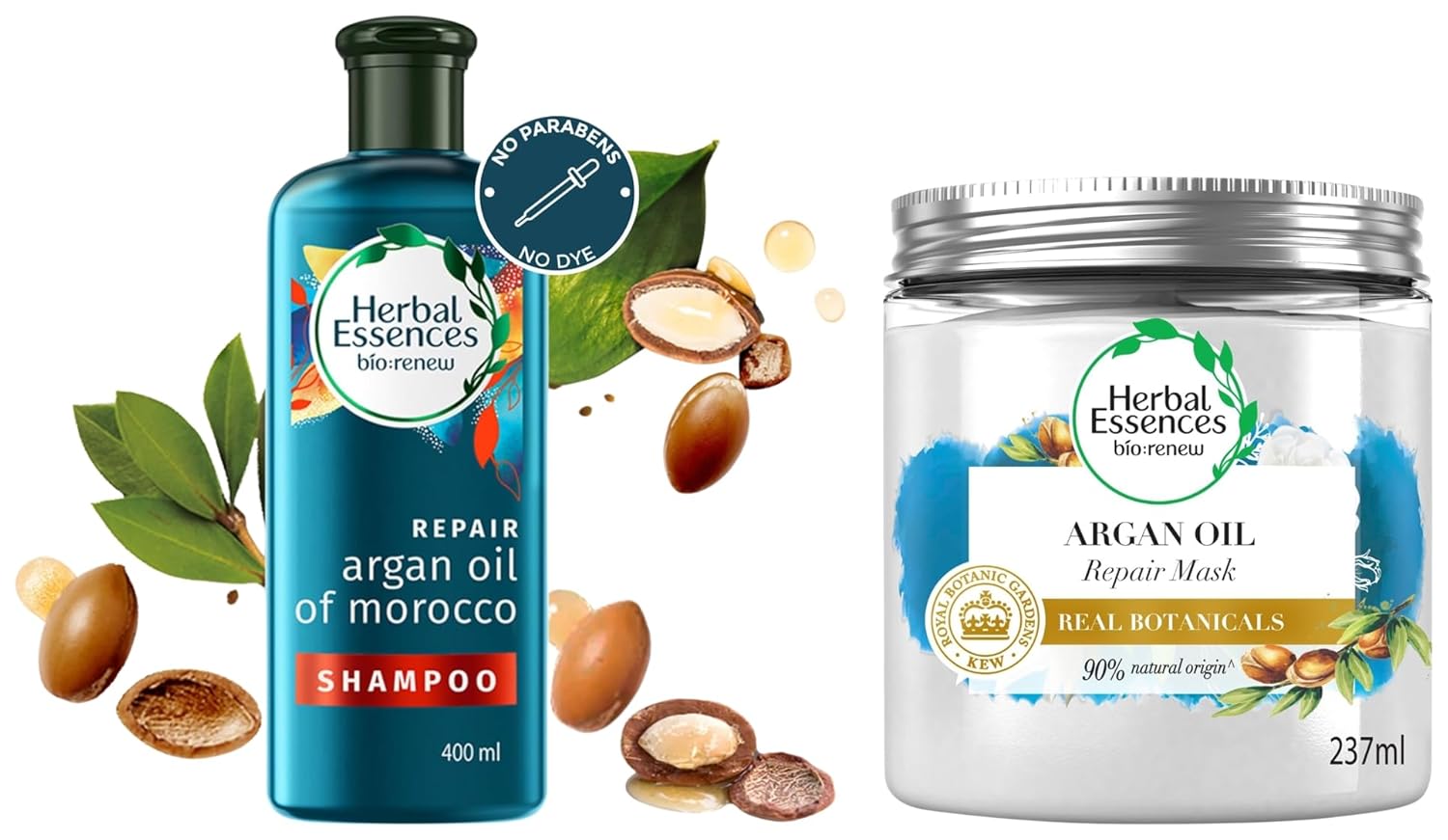 Herbal Essences bio:renew Argan Oil of Morocco SHAMPOO, 400ml, No Parabens No Colourants and Herbal Essences, Argan Oil Hair Mask, 237ml, For Dry, Damaged,Frizzy Hair |Hair Mask for Men & Women - Springkart 