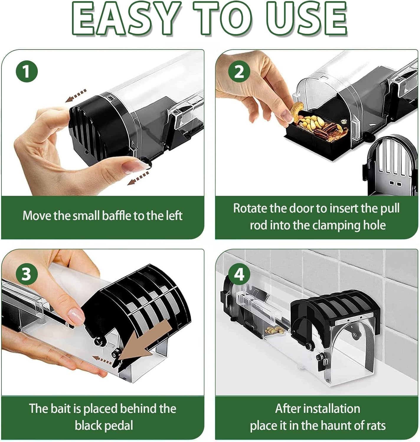 BAREPEPE Smart Rat Catcher Trap for Home Mouse Trap Cage for House Garden Patio Rat Trapper for Mice Rodent Reusable - Black - Springkart 