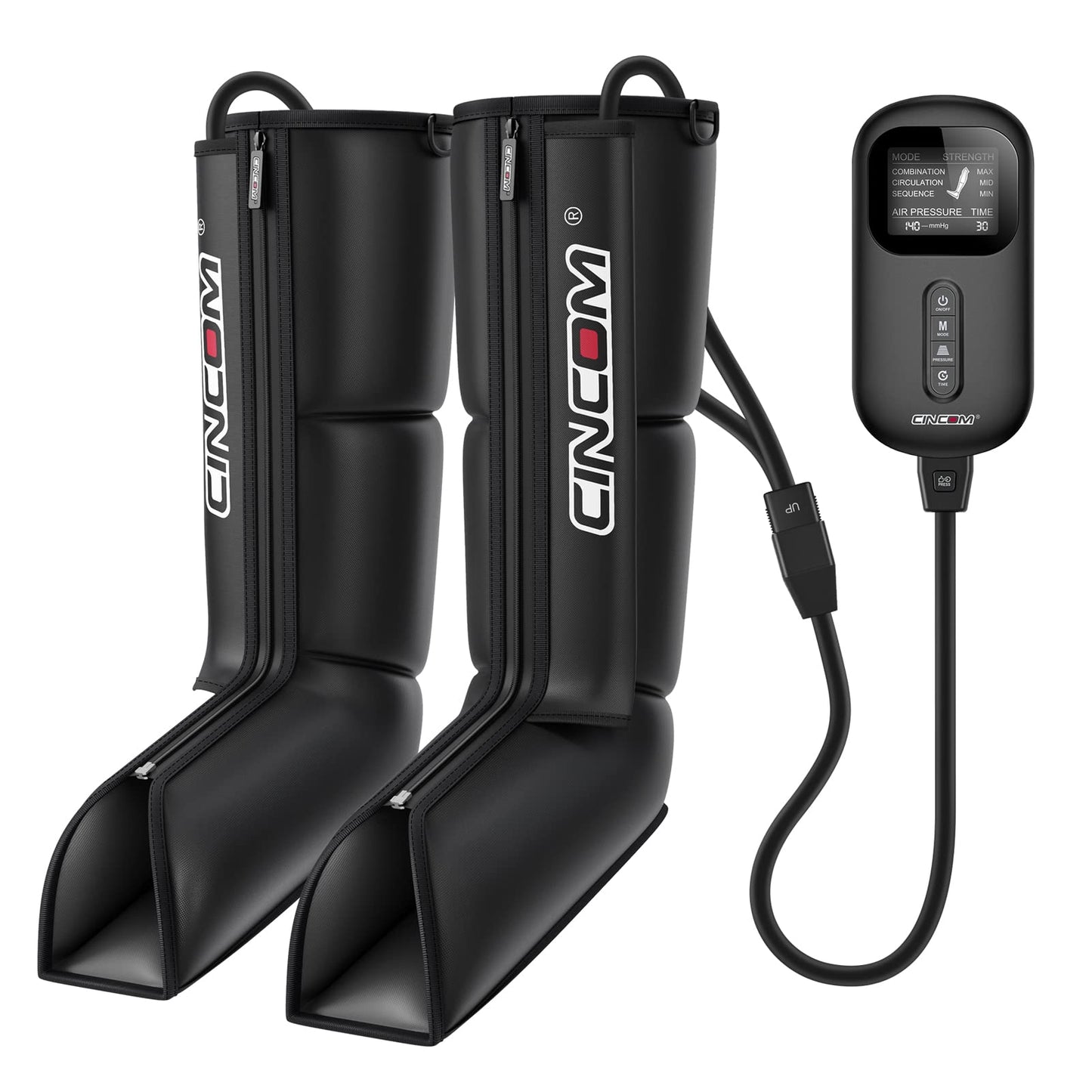 CINCOM Leg Massager Upgraded Foot Calf Thigh Massager With Heat And Compression For Circulation And Pain Relief,Corded Electric,Black